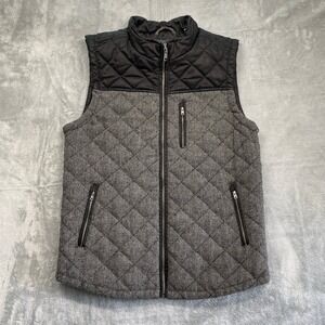 BKE Quilted Vest Mens Medium Grey Black Mixed Media Full Zip Tweed Puffer Jacket